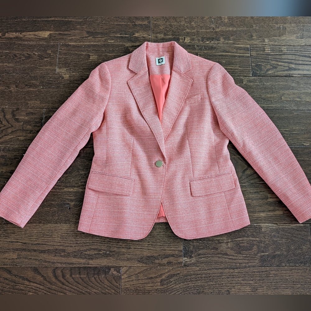 Anne Klein Blazer Jacket Coral and White Textured - Picture 3 of 7